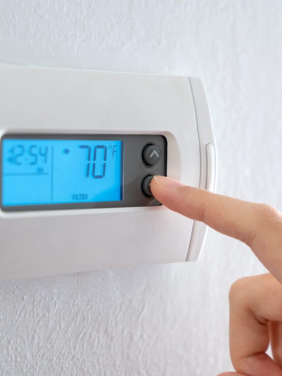 Hand press indoor room thermostat to lower the temp Hand press indoor room thermostat to lower the temp